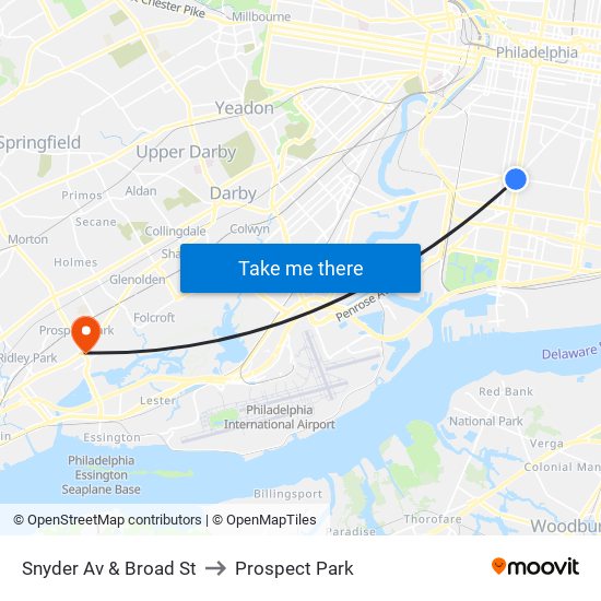 Snyder Av & Broad St to Prospect Park map