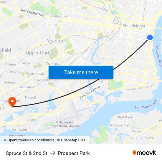 Spruce St & 2nd St to Prospect Park map