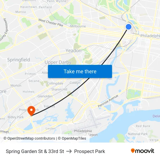 Spring Garden St & 33rd St to Prospect Park map
