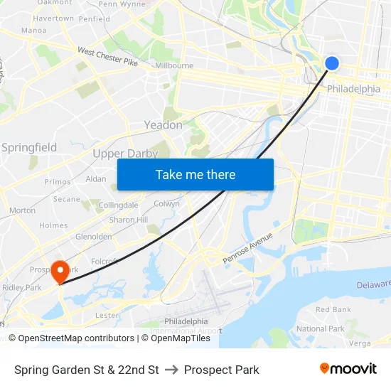 Spring Garden St & 22nd St to Prospect Park map