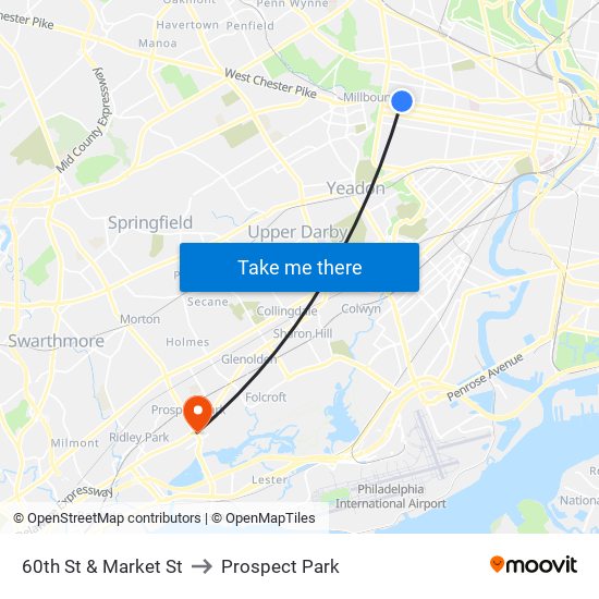 60th St & Market St to Prospect Park map