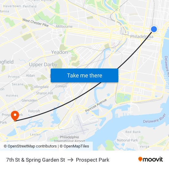 7th St & Spring Garden St to Prospect Park map