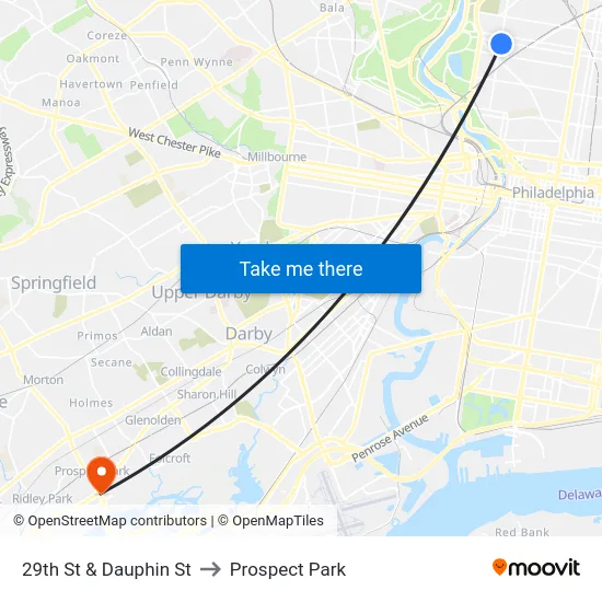 29th St & Dauphin St to Prospect Park map