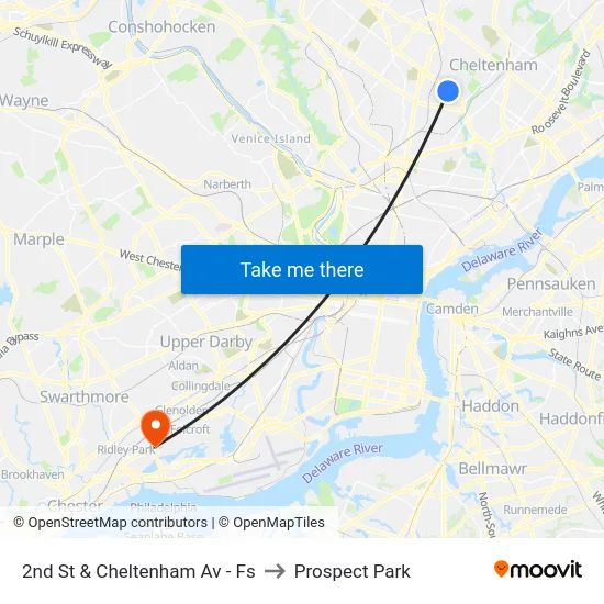 2nd St & Cheltenham Av - Fs to Prospect Park map