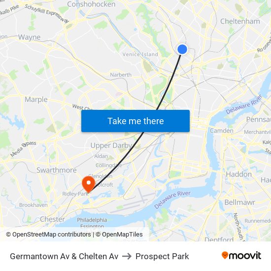 Germantown Av & Chelten Av to Prospect Park map