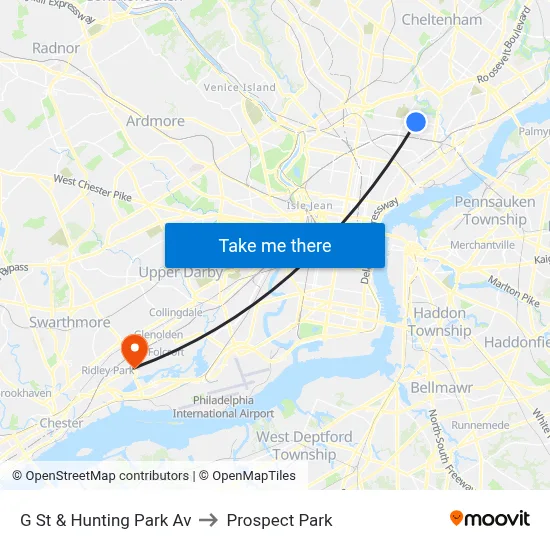 G St & Hunting Park Av to Prospect Park map
