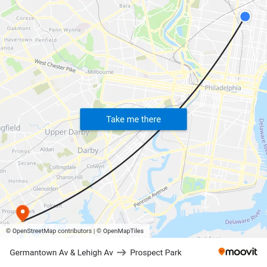 Germantown Av & Lehigh Av to Prospect Park map