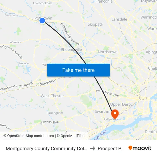 Montgomery County Community College to Prospect Park map