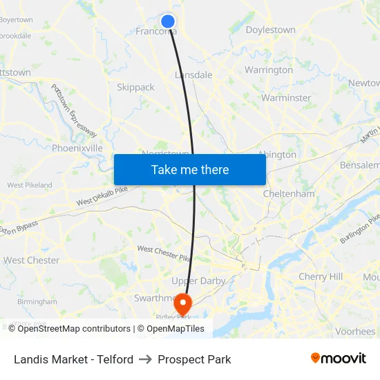 Landis Market - Telford to Prospect Park map