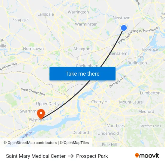 Saint Mary Medical Center to Prospect Park map