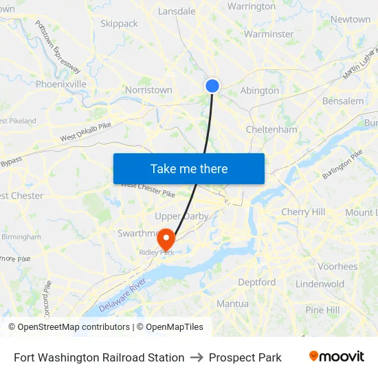 Fort Washington Railroad Station to Prospect Park map