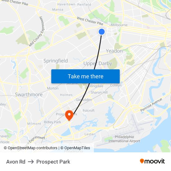 Avon Rd to Prospect Park map