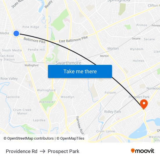 Providence Rd to Prospect Park map