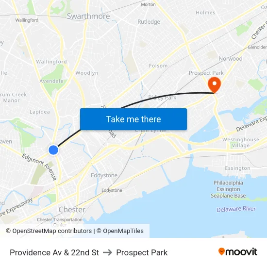 Providence Av & 22nd St to Prospect Park map