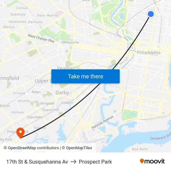 17th St & Susquehanna Av to Prospect Park map