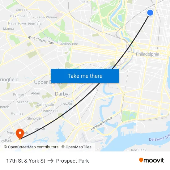 17th St & York St to Prospect Park map