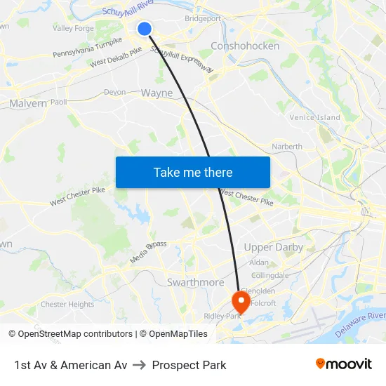 1st Av & American Av to Prospect Park map