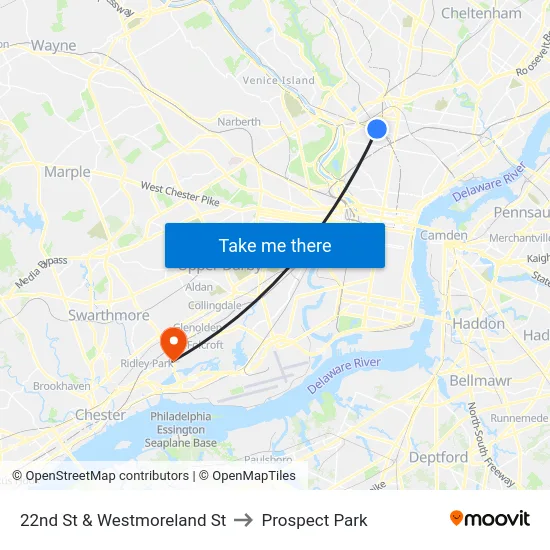 22nd St & Westmoreland St to Prospect Park map