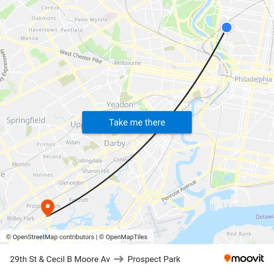29th St & Cecil B Moore Av to Prospect Park map