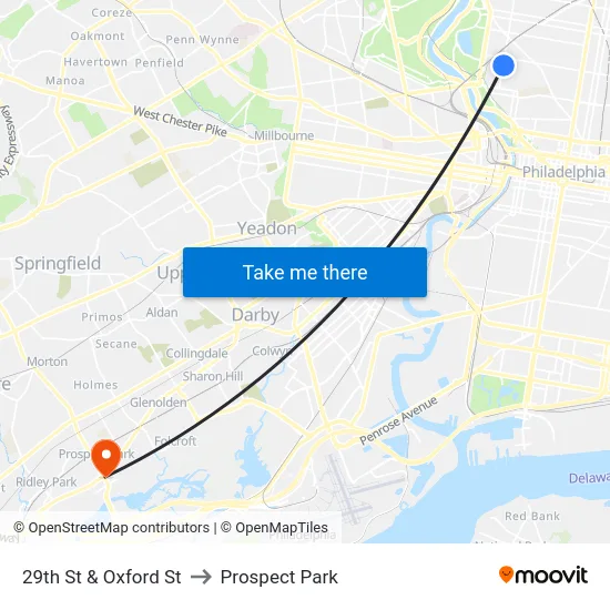 29th St & Oxford St to Prospect Park map