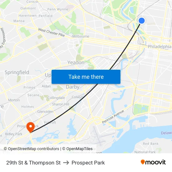 29th St & Thompson St to Prospect Park map