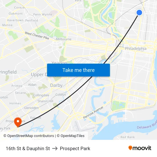 16th St & Dauphin St to Prospect Park map