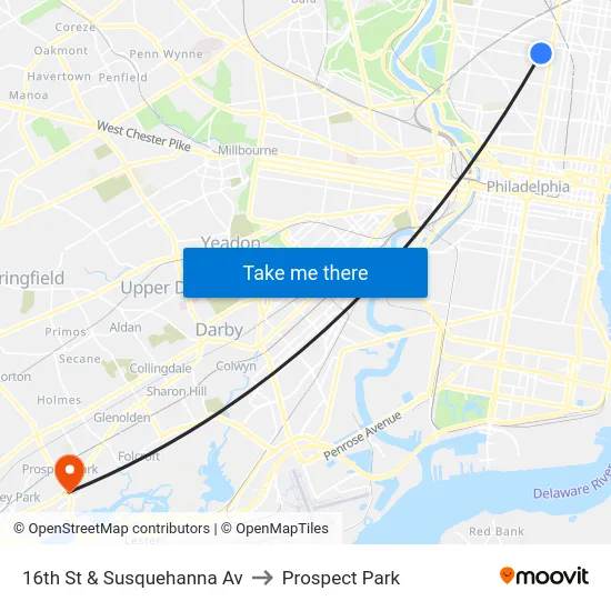 16th St & Susquehanna Av to Prospect Park map