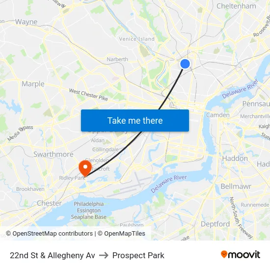 22nd St & Allegheny Av to Prospect Park map