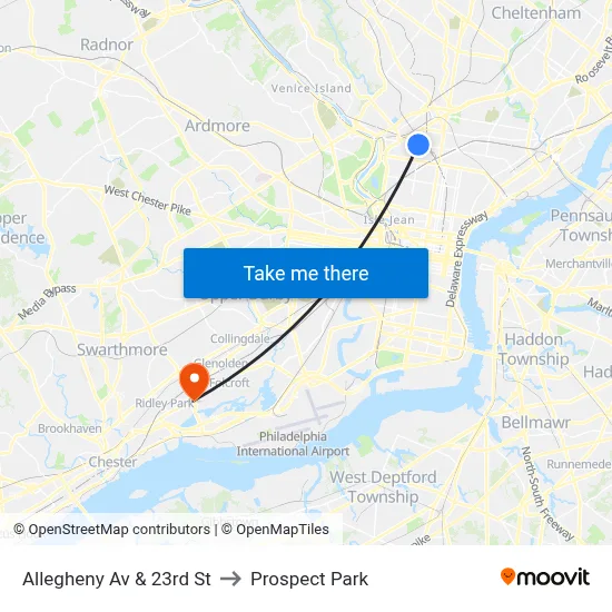 Allegheny Av & 23rd St to Prospect Park map