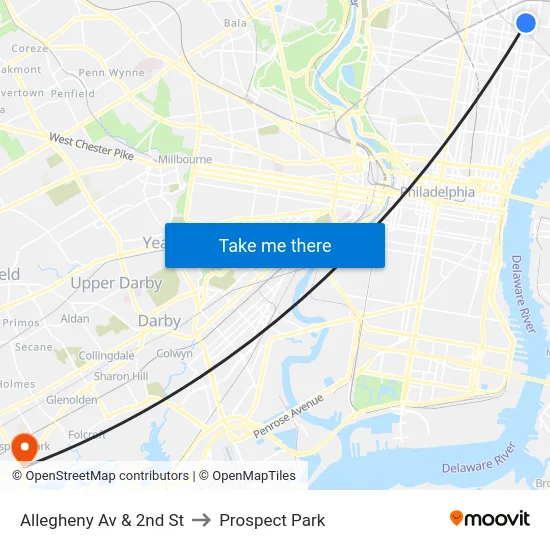 Allegheny Av & 2nd St to Prospect Park map