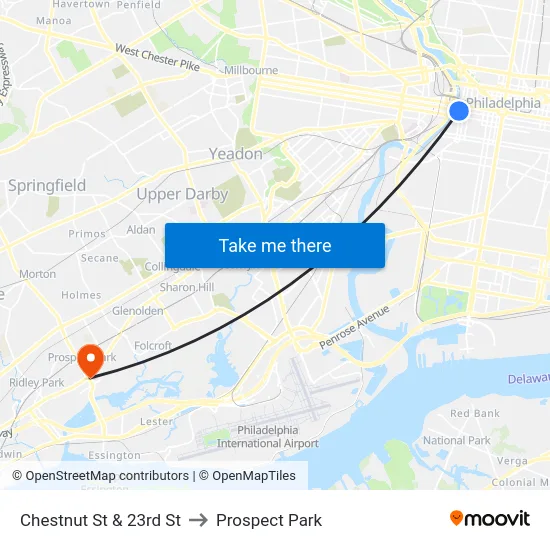 Chestnut St & 23rd St to Prospect Park map