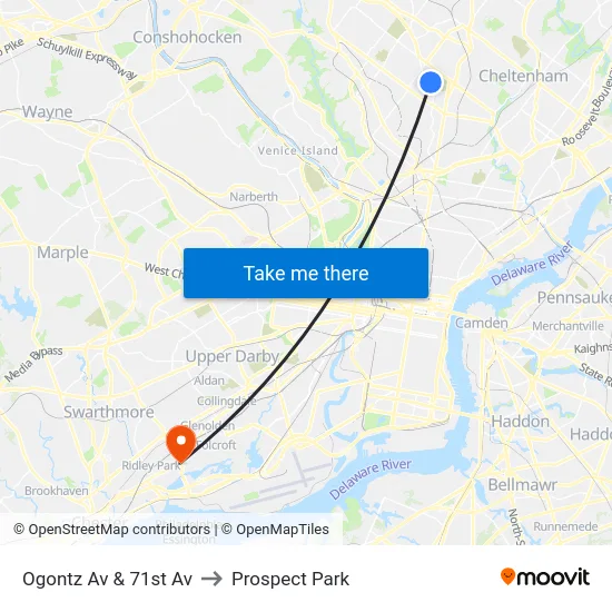 Ogontz Av & 71st Av to Prospect Park map