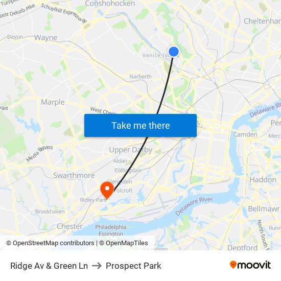 Ridge Av & Green Ln to Prospect Park map