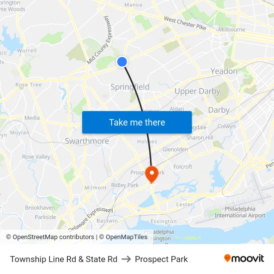 Township Line Rd & State Rd to Prospect Park map