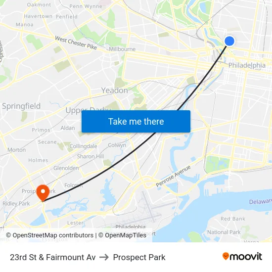 23rd St & Fairmount Av to Prospect Park map