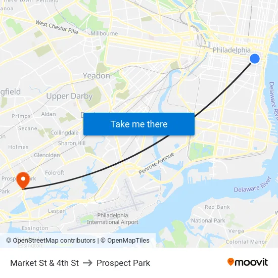 Market St & 4th St to Prospect Park map