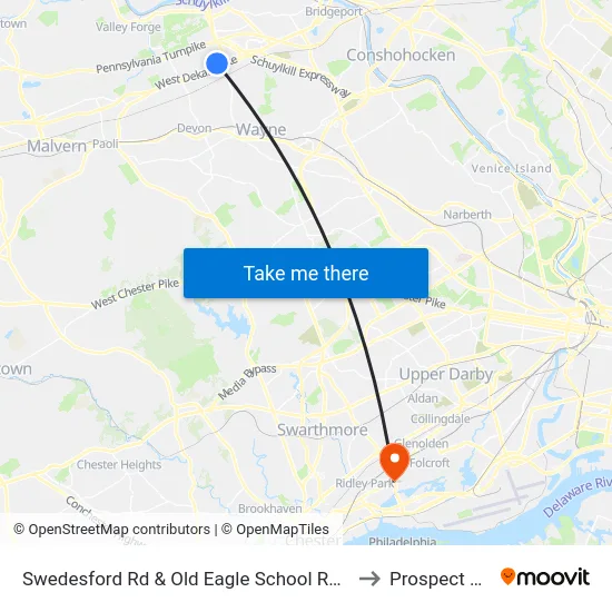 Swedesford Rd & Old Eagle School Rd - Mbns to Prospect Park map