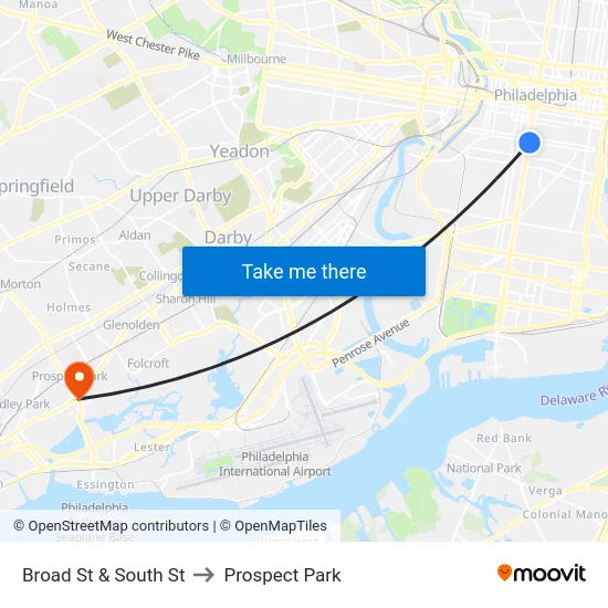 Broad St & South St to Prospect Park map