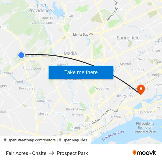 Fair Acres - Onsite to Prospect Park map