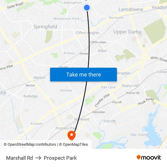 Marshall Rd to Prospect Park map