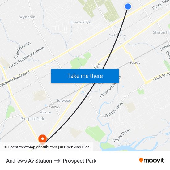 Andrews Av Station to Prospect Park map