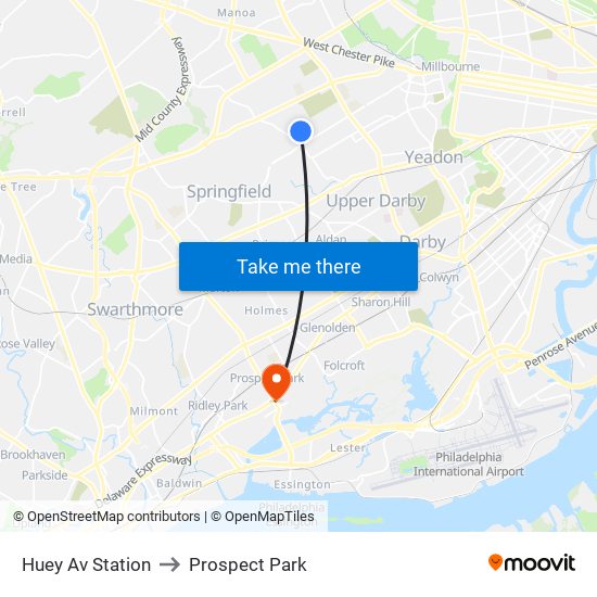Huey Av Station to Prospect Park map