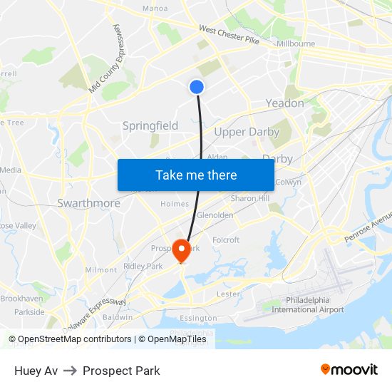 Huey Av to Prospect Park map
