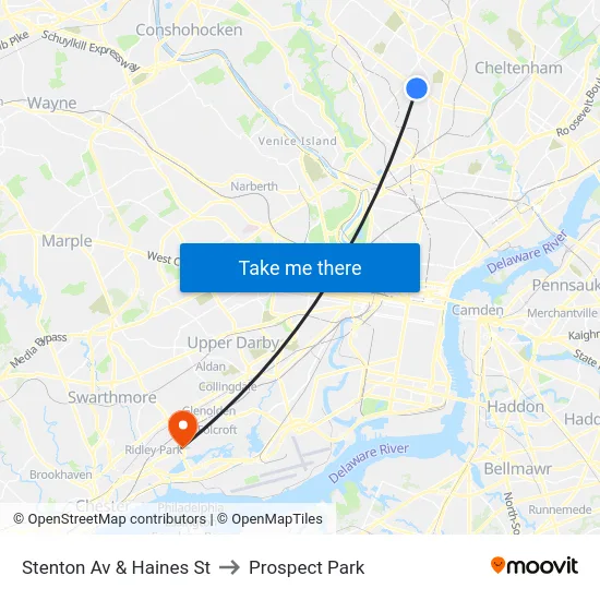 Stenton Av & Haines St to Prospect Park map
