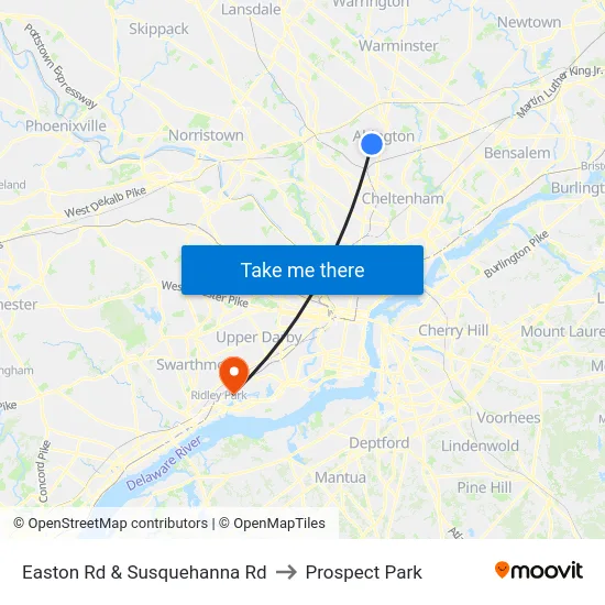 Easton Rd & Susquehanna Rd to Prospect Park map