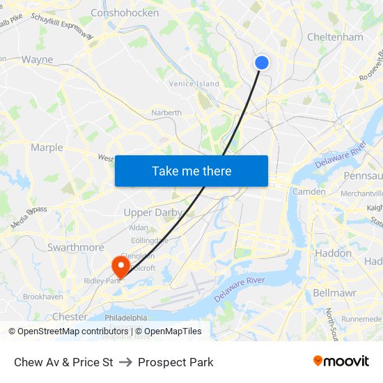 Chew Av & Price St to Prospect Park map