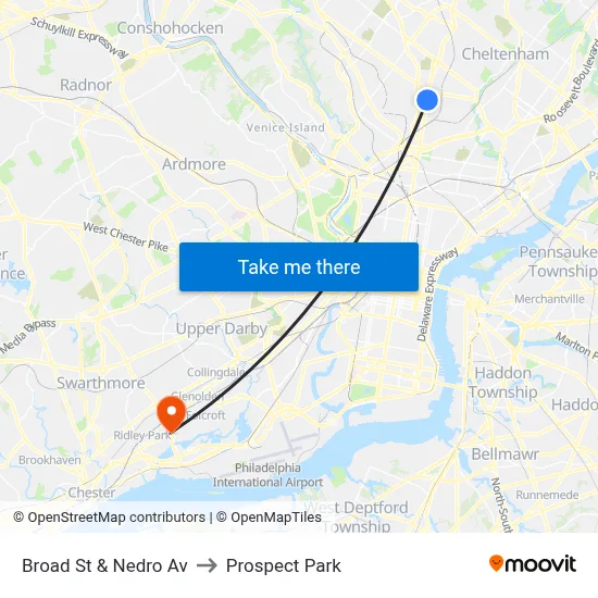 Broad St & Nedro Av to Prospect Park map