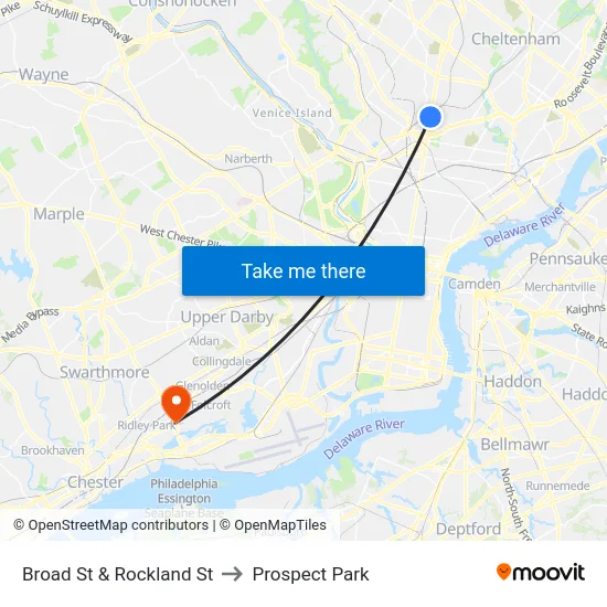 Broad St & Rockland St to Prospect Park map