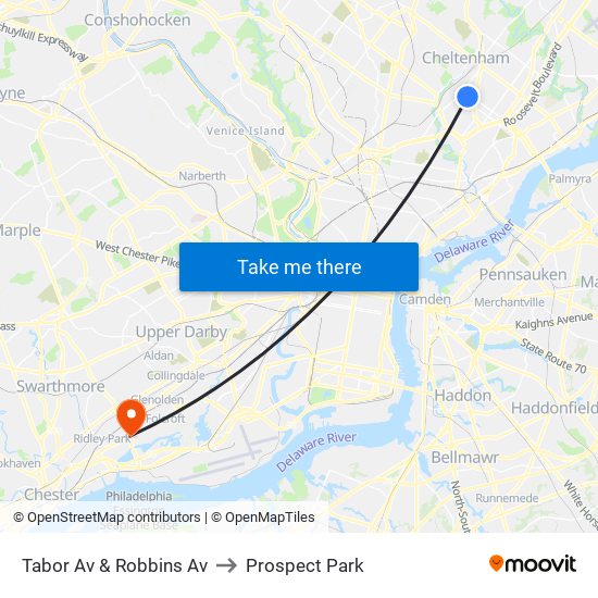 Tabor Av & Robbins Av to Prospect Park map
