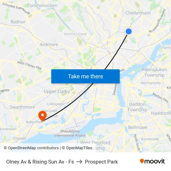 Olney Av & Rising Sun Av - Fs to Prospect Park map